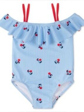 NWT Tommy Hilfiger Blue Cherries Girls Swimsuit 12/14 Bathing Suit